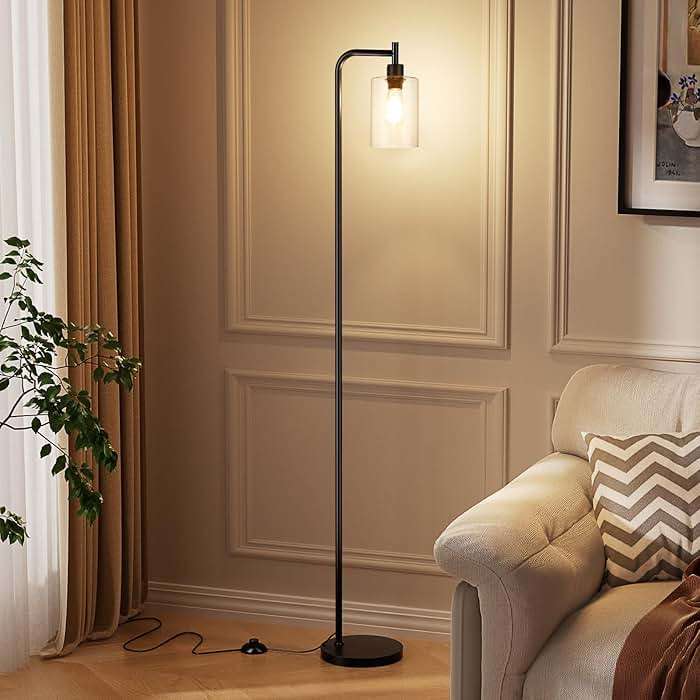 Ziisee Industrial Floor Lamp with Glass Shade - Black, LED Bulbs, Foot Pedal Switch, Easy Assembly - Image 7