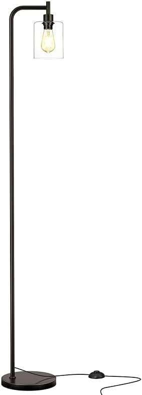 Ziisee Industrial Floor Lamp with Glass Shade - Black, LED Bulbs, Foot Pedal Switch, Easy Assembly - Image 9