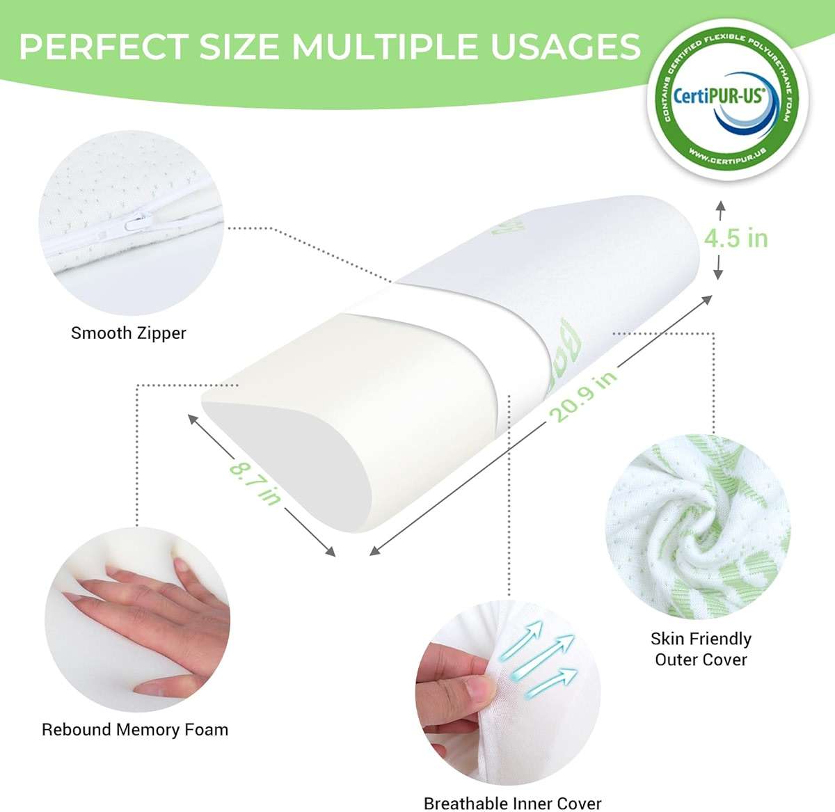 COOLBEBE Cervical Neck Pillows 2PCS, Memory Foam Neck Roll Pillows for Sleeping, Ergonomic Bolster Pillow for Bed, Sofa, Car Seat, Spine Support for Back Sleepers (2 Pack) - Image 3