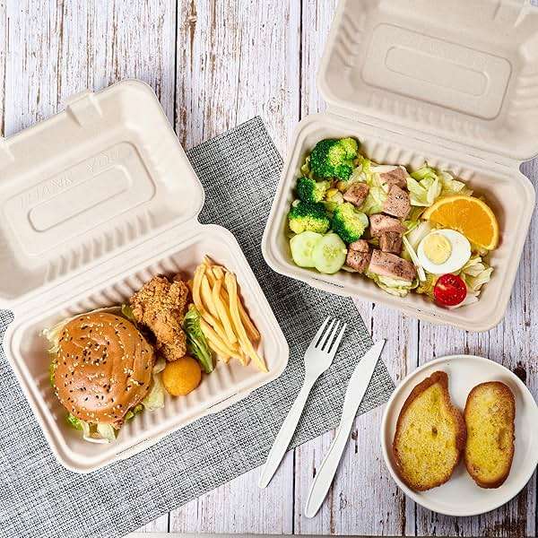 ECOLipak 75 Pack Clamshell Take Out Food Containers, 100% Compostable To Go Containers Disposable, 9X6 inch Heavy-Duty To Go Boxes, Eco-Friendly Biodegradable To Go Containers For Food - Image 2