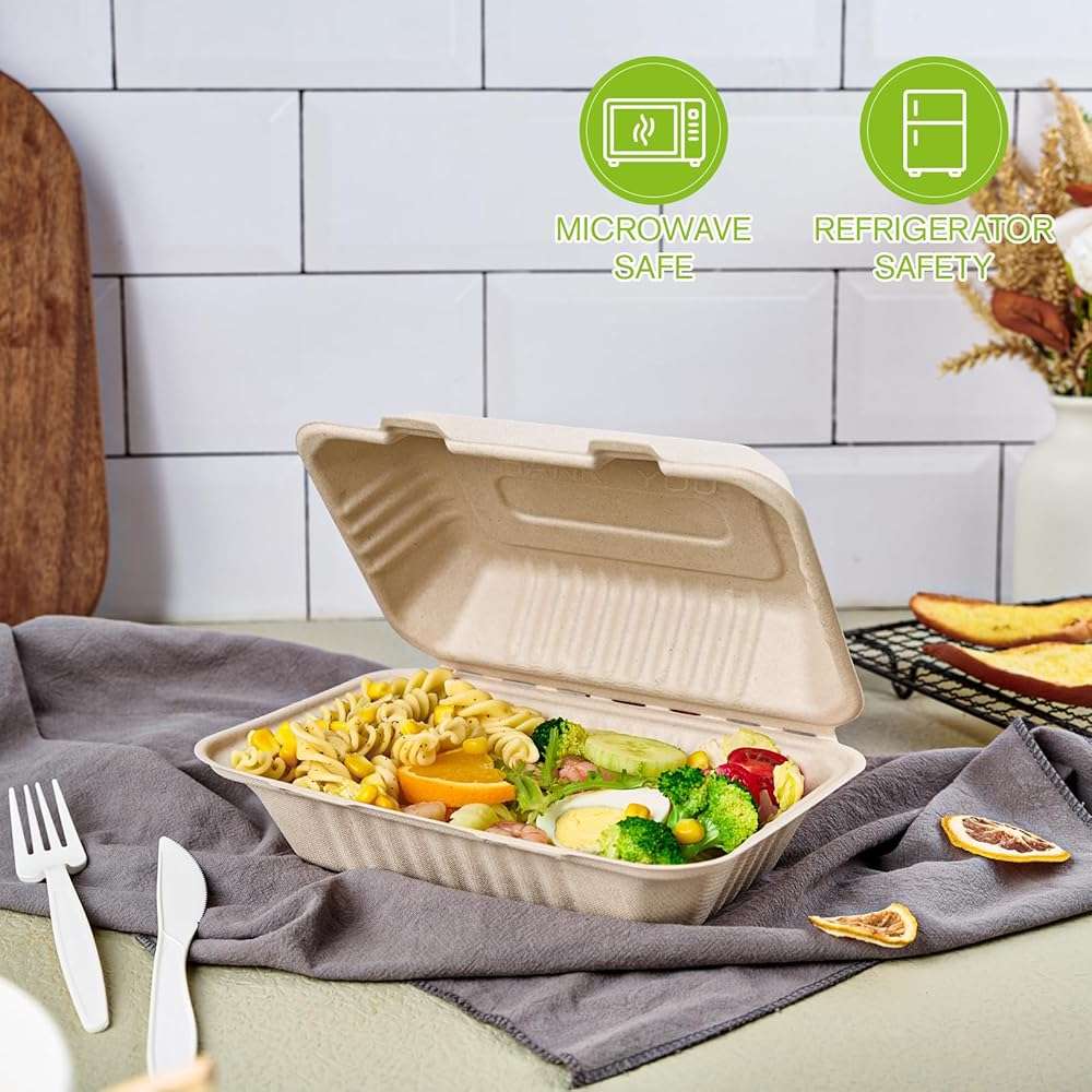 ECOLipak 75 Pack Clamshell Take Out Food Containers, 100% Compostable To Go Containers Disposable, 9X6 inch Heavy-Duty To Go Boxes, Eco-Friendly Biodegradable To Go Containers For Food - Image 4