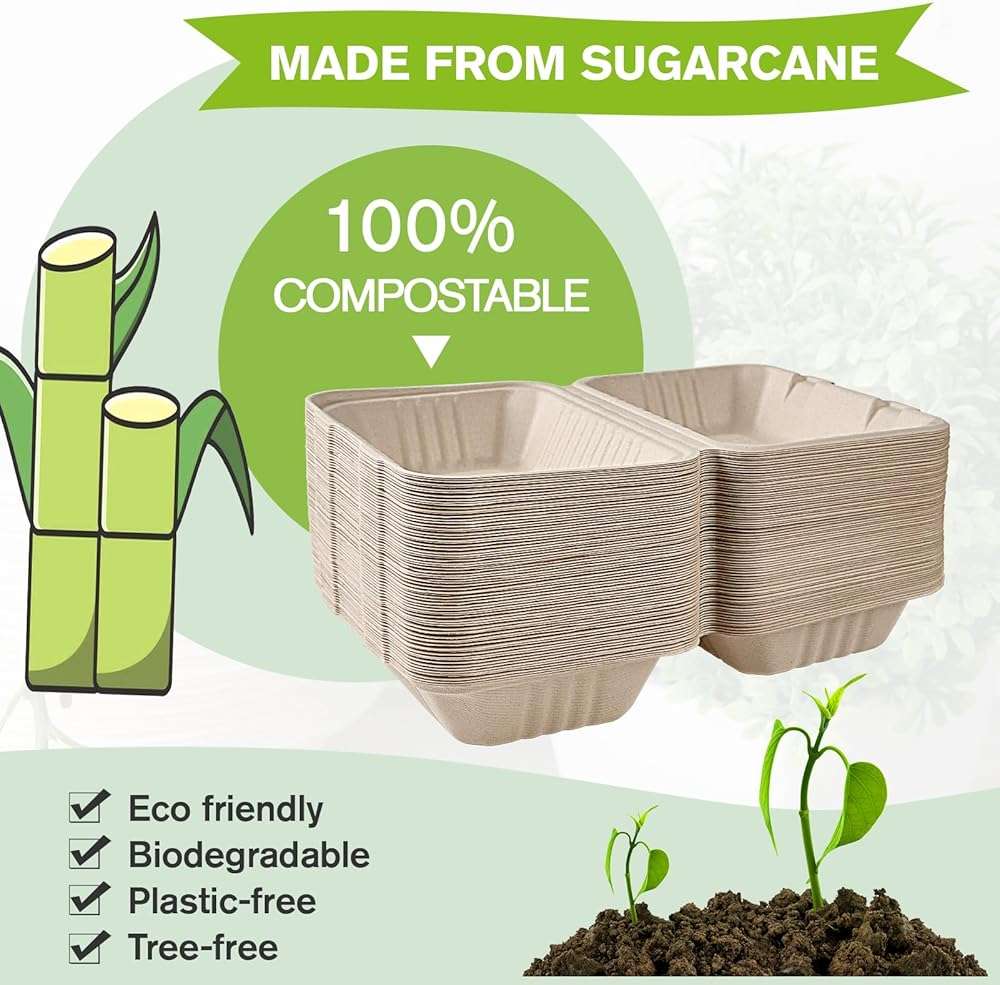 ECOLipak 75 Pack Clamshell Take Out Food Containers, 100% Compostable To Go Containers Disposable, 9X6 inch Heavy-Duty To Go Boxes, Eco-Friendly Biodegradable To Go Containers For Food - Image 5