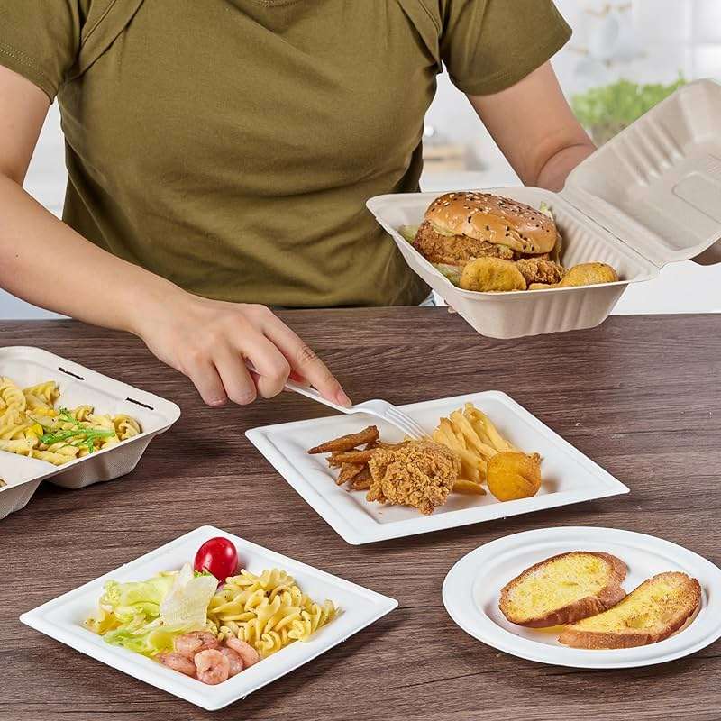 ECOLipak 75 Pack Clamshell Take Out Food Containers, 100% Compostable To Go Containers Disposable, 9X6 inch Heavy-Duty To Go Boxes, Eco-Friendly Biodegradable To Go Containers For Food - Image 6