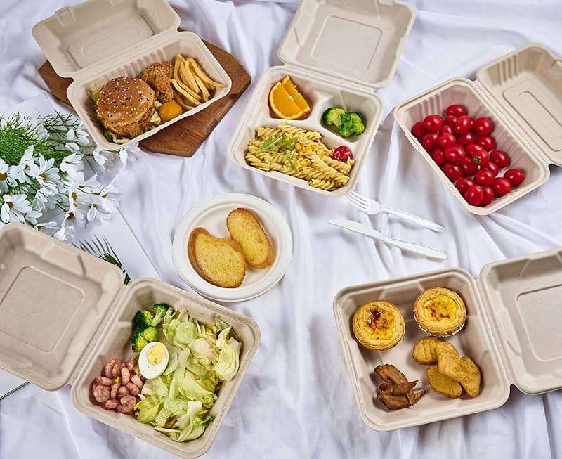 ECOLipak 75 Pack Clamshell Take Out Food Containers, 100% Compostable To Go Containers Disposable, 9X6 inch Heavy-Duty To Go Boxes, Eco-Friendly Biodegradable To Go Containers For Food - Image 7
