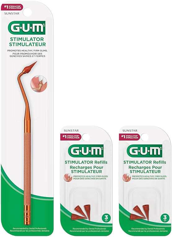 GUM Stimulator Permanent Handle with Rubber Tip, Long-Handled Stimulator & Plaque Remover for Teeth Health, 1 Handle + 2 Refill Packs - Image 2