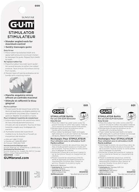 GUM Stimulator Permanent Handle with Rubber Tip, Long-Handled Stimulator & Plaque Remover for Teeth Health, 1 Handle + 2 Refill Packs - Image 3