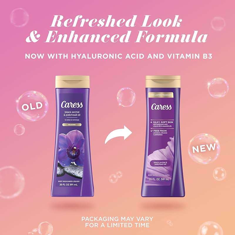 Caress Black Orchid & Patchouli Oil Body Wash, 20 fl oz (4 Pack) | Hyaluronic Acid & Vitamin B3, Moisturized, Silky Soft Skin, Long-Lasting Exotic Fragrance - Image 3