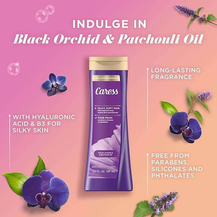 Caress Black Orchid & Patchouli Oil Body Wash, 20 fl oz (4 Pack) | Hyaluronic Acid & Vitamin B3, Moisturized, Silky Soft Skin, Long-Lasting Exotic Fragrance - Image 5