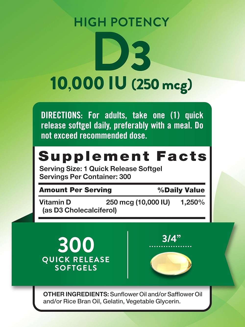 Nature's Truth Vitamin D3 10000 IU Softgels | 300 Count | Extra Strength | Non-GMO & Gluten Free Supplement - Image 2