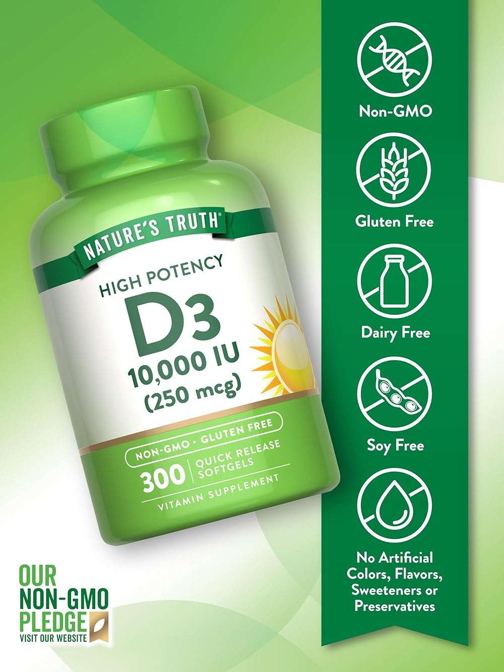Nature's Truth Vitamin D3 10000 IU Softgels | 300 Count | Extra Strength | Non-GMO & Gluten Free Supplement - Image 3