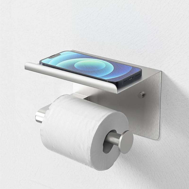 GLNLQ Brushed Nickel Toilet Paper Holder Wall Mount, Fits Mega Rolls Size Sliver Toilet Paper Holder with Shelf, Rustproof Stainless Steel Toilet Paper Roll Holder, Toilet Tissue Holder for Bathroom - Image 5