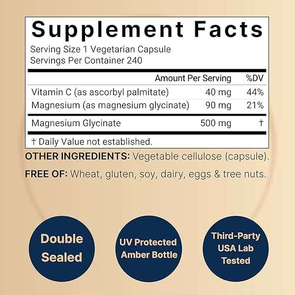 Naturebell Pure Magnesium Glycinate 500mg, 240 Veggie Capsules | 100% Chelated & Purified – 3rd Party Tested | Support Stress Relief, Sleep, Heart Health, Nerves, Muscles, and Metabolism* - Image 2
