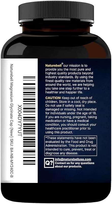 Naturebell Pure Magnesium Glycinate 500mg, 240 Veggie Capsules | 100% Chelated & Purified – 3rd Party Tested | Support Stress Relief, Sleep, Heart Health, Nerves, Muscles, and Metabolism* - Image 6