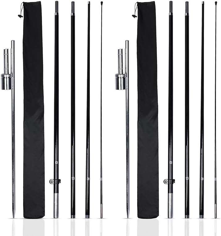 KLEXORE & CO Feather Flag Pole Kit 15ft Tall 2 Pack Fits 8-9ft & 11-12ft Feather Flags ONLY 100% Fiberglass Heavy Duty Ground Spike for Business Advertising Swooper Flag Pole Kit - Image 1
