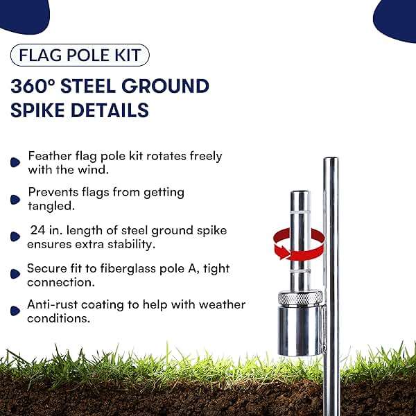 KLEXORE & CO Feather Flag Pole Kit 15ft Tall 2 Pack Fits 8-9ft & 11-12ft Feather Flags ONLY 100% Fiberglass Heavy Duty Ground Spike for Business Advertising Swooper Flag Pole Kit - Image 4