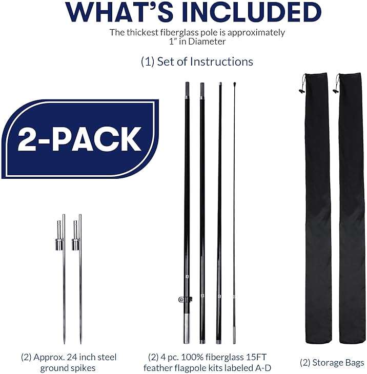 KLEXORE & CO Feather Flag Pole Kit 15ft Tall 2 Pack Fits 8-9ft & 11-12ft Feather Flags ONLY 100% Fiberglass Heavy Duty Ground Spike for Business Advertising Swooper Flag Pole Kit - Image 5