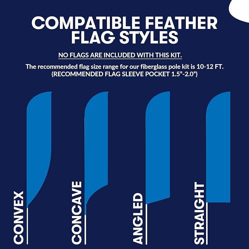 KLEXORE & CO Feather Flag Pole Kit 15ft Tall 2 Pack Fits 8-9ft & 11-12ft Feather Flags ONLY 100% Fiberglass Heavy Duty Ground Spike for Business Advertising Swooper Flag Pole Kit - Image 6