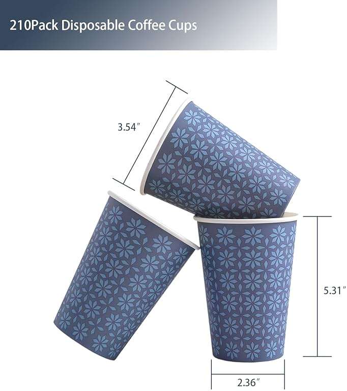 Clawsoff 210 Pack 16 oz Disposable Paper Cups, Hot/Cold Beverage Paper Drinking Cups, Navy Floral Paper Coffee Cups 16 oz for Home-use, Office, Restaurant and Events - Image 3