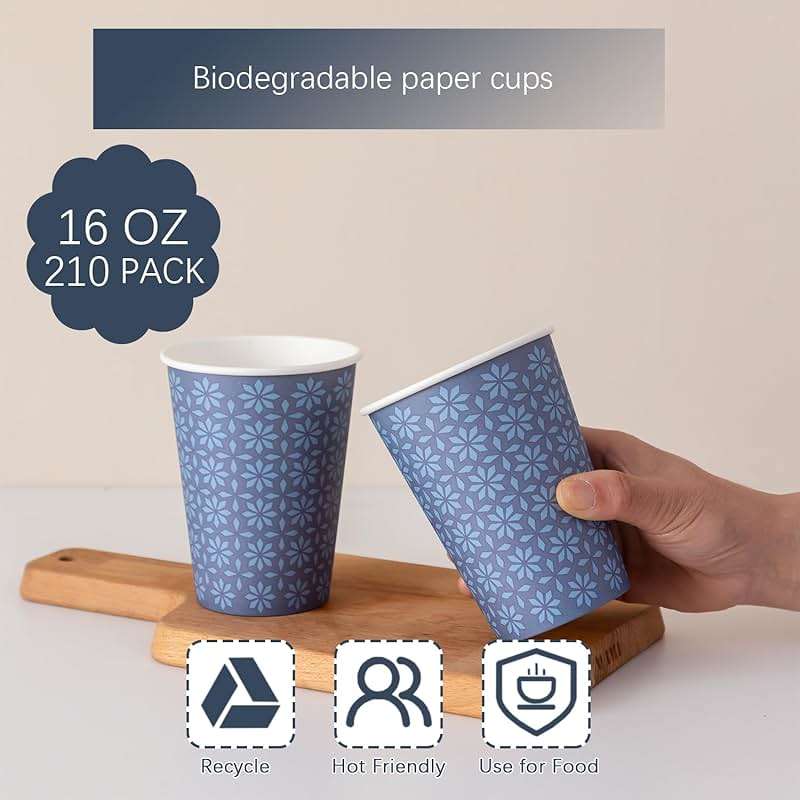 Clawsoff 210 Pack 16 oz Disposable Paper Cups, Hot/Cold Beverage Paper Drinking Cups, Navy Floral Paper Coffee Cups 16 oz for Home-use, Office, Restaurant and Events - Image 4