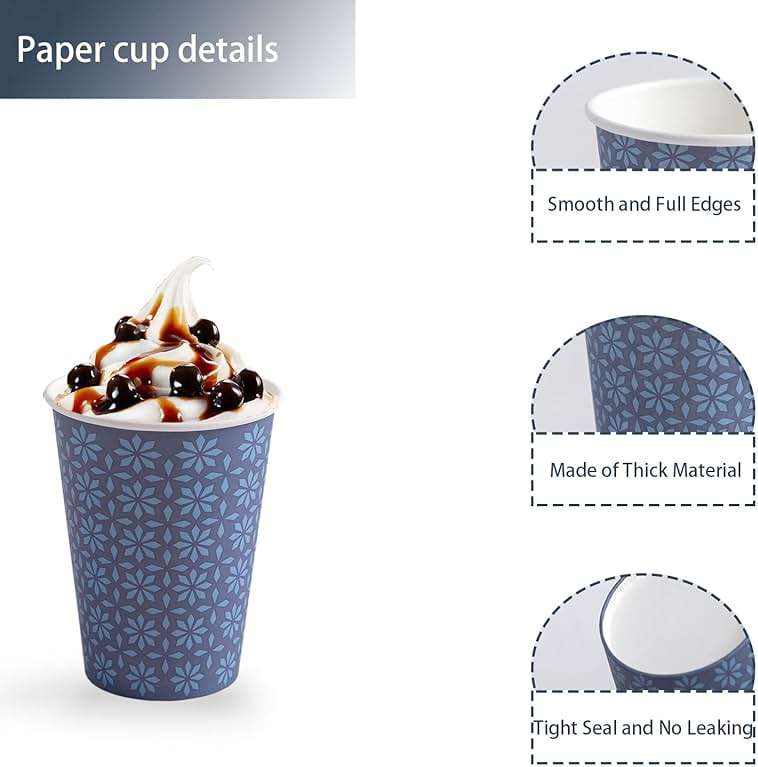 Clawsoff 210 Pack 16 oz Disposable Paper Cups, Hot/Cold Beverage Paper Drinking Cups, Navy Floral Paper Coffee Cups 16 oz for Home-use, Office, Restaurant and Events - Image 5