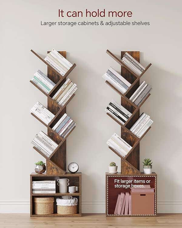 SUNMORY 6 Tier Tree Bookshelf, Small Bookcase with Storage Cabinet, Modern Tall Narrow Bookshelves Organizer, Floor Standing Book Shelf for Bedroom/Living Room/Home Office/Corner, Rustic Brown - Image 4