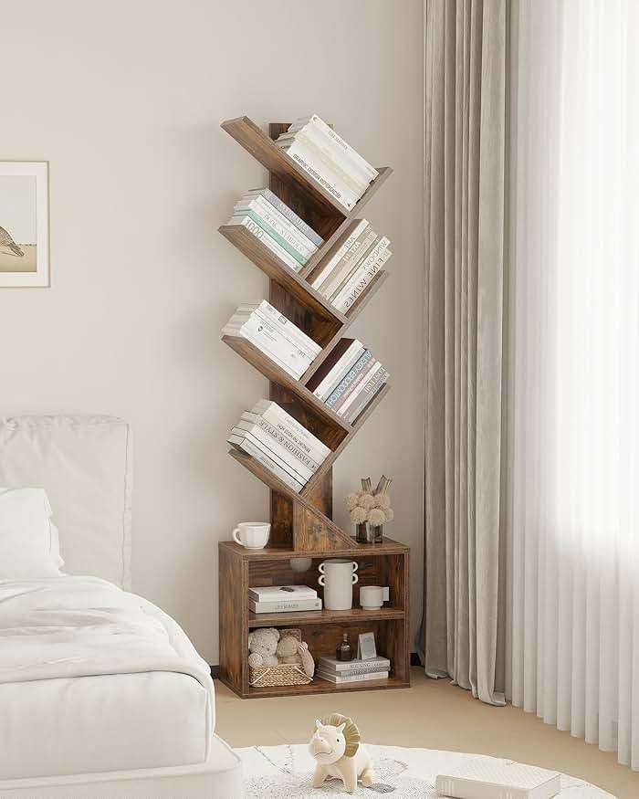 SUNMORY 6 Tier Tree Bookshelf, Small Bookcase with Storage Cabinet, Modern Tall Narrow Bookshelves Organizer, Floor Standing Book Shelf for Bedroom/Living Room/Home Office/Corner, Rustic Brown - Image 8