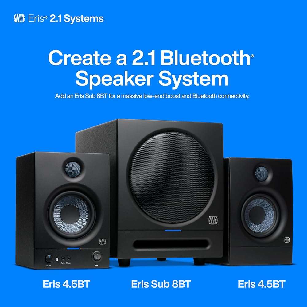 PreSonus Eris 4.5BT Bluetooth Studio Monitors, Pair — 4.5" Inch Powered Bookshelf Speakers, Stereo, Desktop Computer, Near Field Music Production, Audio Mixing Recording - Image 6