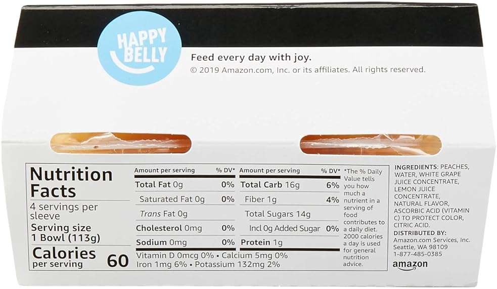 Amazon Fresh, Yellow Cling Diced Peaches in Fruit Juice, 4 Oz Bowls (Previously Happy Belly, Packaging May Vary) (Pack of 8) - Image 4