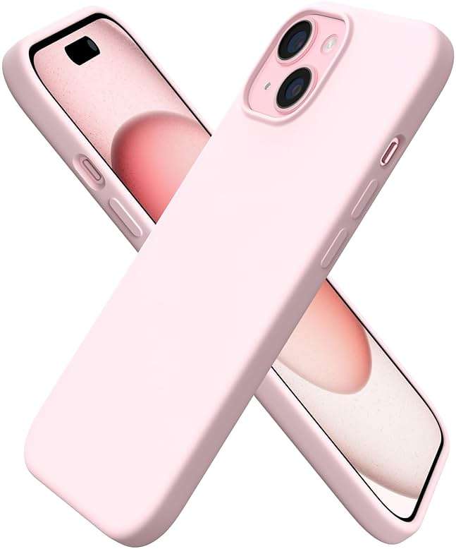 ORNARTO Compatible with iPhone 15 Case 6.1, Slim Liquid Silicone 3 Layers Full Covered Soft Gel Rubber Phone Case, Anti-Scratch Shockproof Protective Cover 6.1 Inch, Chalk Pink - Image 1