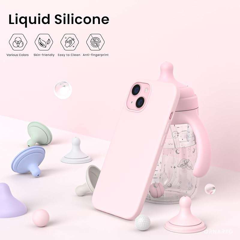 ORNARTO Compatible with iPhone 15 Case 6.1, Slim Liquid Silicone 3 Layers Full Covered Soft Gel Rubber Phone Case, Anti-Scratch Shockproof Protective Cover 6.1 Inch, Chalk Pink - Image 3