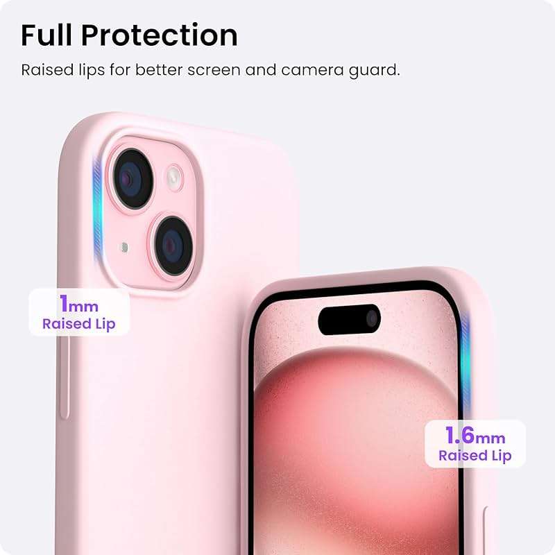 ORNARTO Compatible with iPhone 15 Case 6.1, Slim Liquid Silicone 3 Layers Full Covered Soft Gel Rubber Phone Case, Anti-Scratch Shockproof Protective Cover 6.1 Inch, Chalk Pink - Image 4