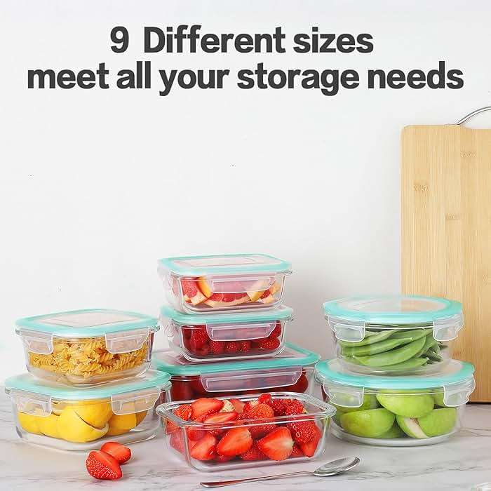 HOMBERKING 24pc Glass Food Storage Containers with Lids, Glass Meal Prep Containers, Airtight Bento Boxes, BPA Free & Leak Proof, Pantry Kitchen Storage(12 lids & 12 Containers) - Blue - Image 7