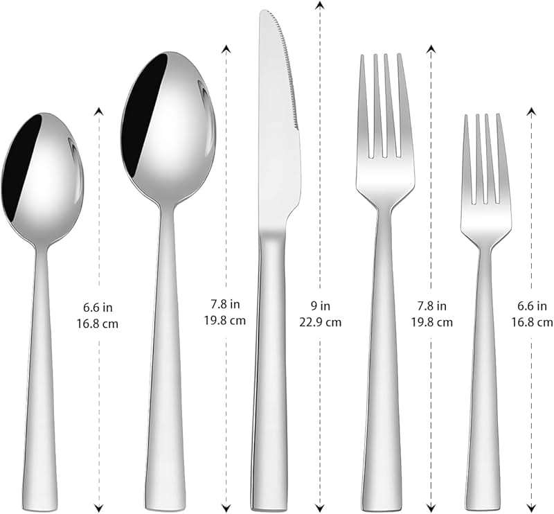 Silverware Set for 2, CXJY 10-Piece Stainless Steel Flatware Cutlery Set, Square Edge Kitchen Utensil Include Knives/Forks/Spoons, Tableware for Home/Hotel, Mirror Polished Dishwasher Safe - Image 3