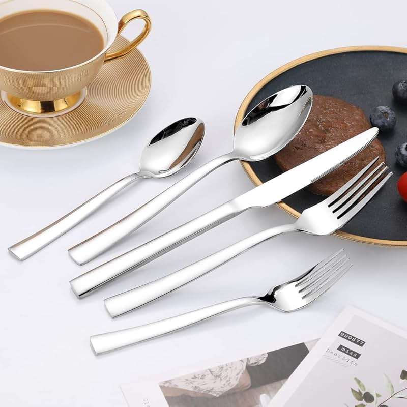 Silverware Set for 2, CXJY 10-Piece Stainless Steel Flatware Cutlery Set, Square Edge Kitchen Utensil Include Knives/Forks/Spoons, Tableware for Home/Hotel, Mirror Polished Dishwasher Safe - Image 6
