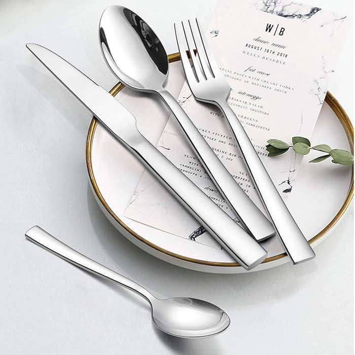 Silverware Set for 2, CXJY 10-Piece Stainless Steel Flatware Cutlery Set, Square Edge Kitchen Utensil Include Knives/Forks/Spoons, Tableware for Home/Hotel, Mirror Polished Dishwasher Safe - Image 7