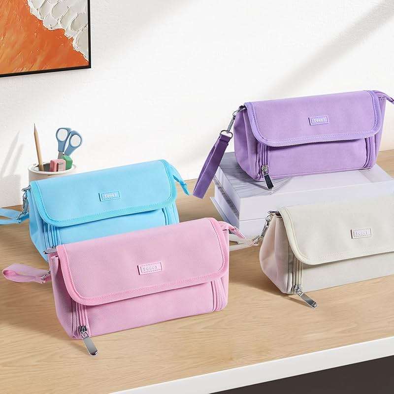 Sooez Super Large Pencil Case, Big Capacity Pencil Bag with 3 Compartments, Hold 200 pencils, Cute Pencil Pouch with Zipper, Portable Stationery Pen Bag, Aesthetic School Supplies For Girls, Pink - Image 4