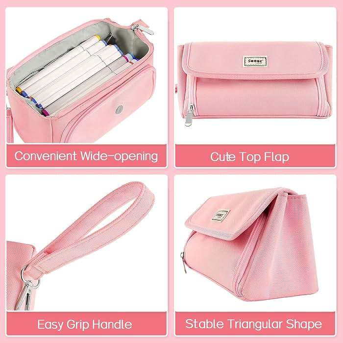 Sooez Super Large Pencil Case, Big Capacity Pencil Bag with 3 Compartments, Hold 200 pencils, Cute Pencil Pouch with Zipper, Portable Stationery Pen Bag, Aesthetic School Supplies For Girls, Pink - Image 7