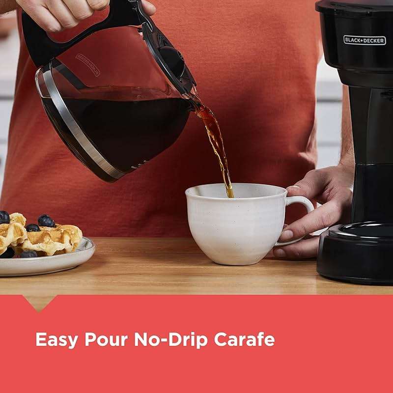 BLACK+DECKER 12-Cup Coffee Maker with Easy On/Off Switch, Easy Pour, Non-Drip Carafe with Removable Filter Basket, Vortex Technology, Black - Image 2