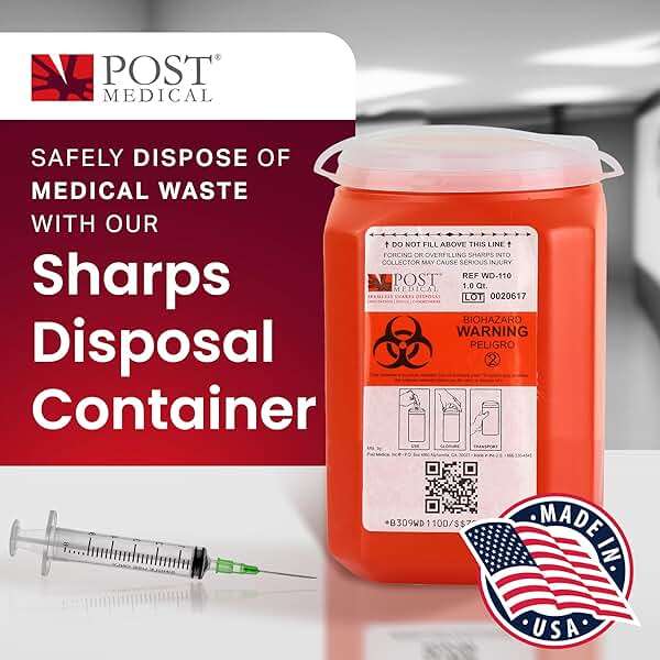 Post Medical - 1.0 Quart Sharps Container - Case of 6, Puncture-Resistant Sharps Disposal Container, Needle & Syringe Disposal Container, Leak-Tight Biohazard Containers with Snap Tight Lid, Red - Image 2