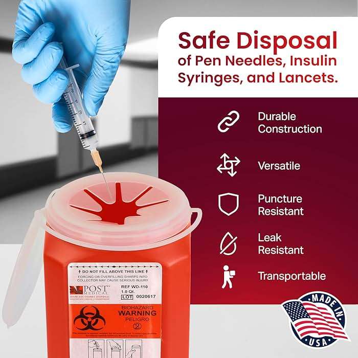 Post Medical - 1.0 Quart Sharps Container - Case of 6, Puncture-Resistant Sharps Disposal Container, Needle & Syringe Disposal Container, Leak-Tight Biohazard Containers with Snap Tight Lid, Red - Image 4