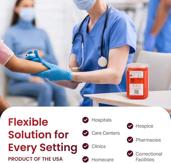 Post Medical - 1.0 Quart Sharps Container - Case of 6, Puncture-Resistant Sharps Disposal Container, Needle & Syringe Disposal Container, Leak-Tight Biohazard Containers with Snap Tight Lid, Red - Image 5