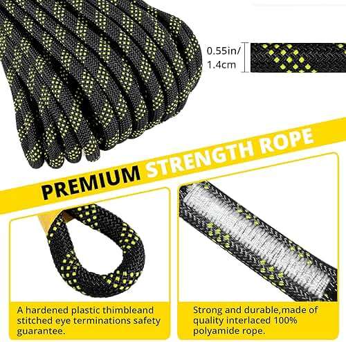 TRSMIMA Rope Harness Safety Lanyard：50ft Vertical Roofing Rope with Grab Snap Hooks Shock Absorber - Fall Protection Tree Climbing Line Kit Heavy Duty Roof Safety Equipment ANSI CE - Image 3