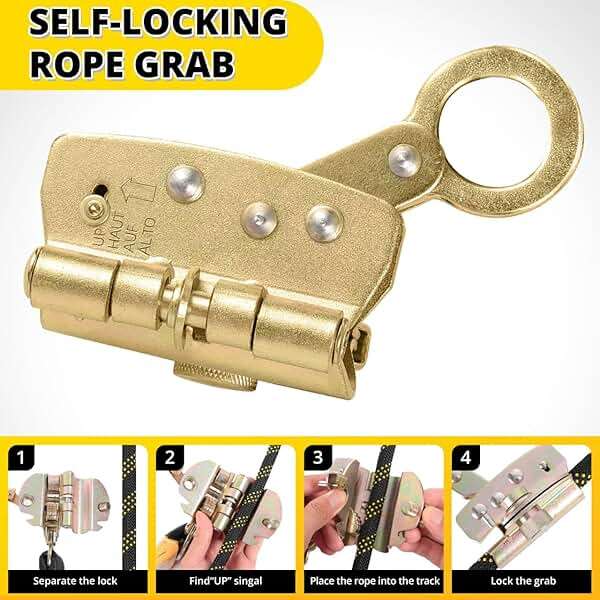 TRSMIMA Rope Harness Safety Lanyard：50ft Vertical Roofing Rope with Grab Snap Hooks Shock Absorber - Fall Protection Tree Climbing Line Kit Heavy Duty Roof Safety Equipment ANSI CE - Image 5