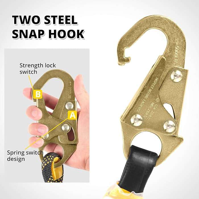TRSMIMA Rope Harness Safety Lanyard：50ft Vertical Roofing Rope with Grab Snap Hooks Shock Absorber - Fall Protection Tree Climbing Line Kit Heavy Duty Roof Safety Equipment ANSI CE - Image 6