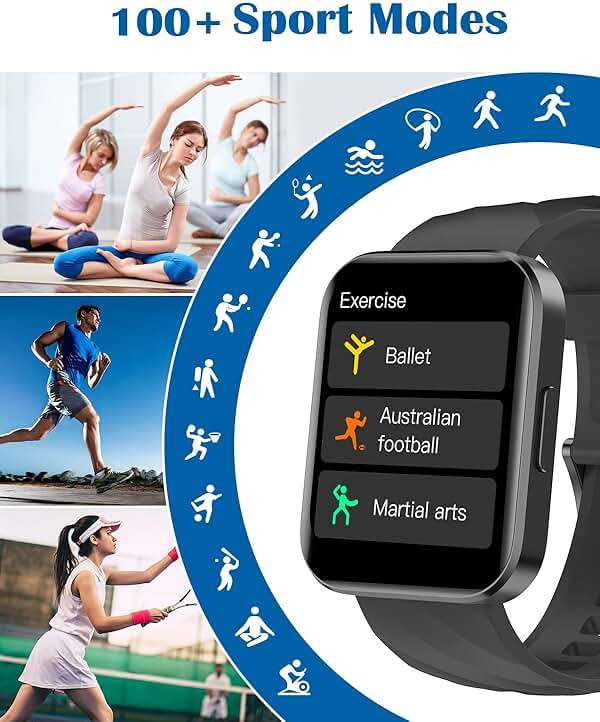 RUIMEN Smart Watches for Men Women (Answer/Make Calls) Compatible with iPhone/Android Phones, 1.85" HD Screen Fitness Tracker Heart Rate Monitor 100+ Sports Tracker Watch Waterproof (Black) - Image 3
