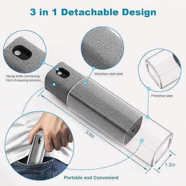 4 Pack Screen Cleaner 3-in-1 Touchscreen Mist Cleaner Spray and Microfiber Cloth Built-in Cleaning Solution Portable Reusable Fingerprint-Proof Spray Bottle for Phone Laptop iPad TV Monitor Car Screen - Image 2