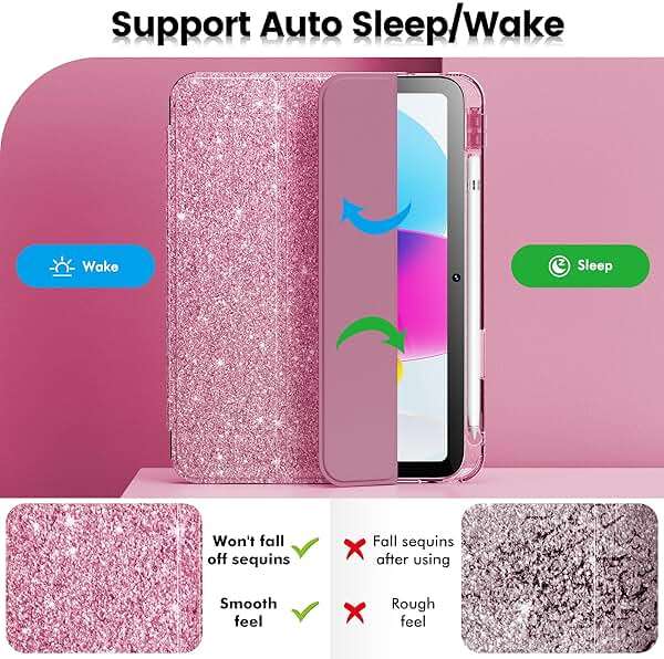 INFILAND Compatible with iPad A16 11th Generation 11 Inch 2025 Case, iPad Case 10th Generation 10.9 Inch, Glitter Cute Cover with Clear Sparkly Back, Pencil Holder, for Kids Girls Woman (Rose Pink) - Image 5