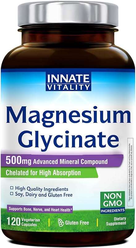 Innate Vitality Magnesium Glycinate 500mg | 70mg Elemental Magnesium Supplement - High Absorption, Non Buffered, Non-GMO & No Gluten - Vegan - Nerve Health - 120 Capsules (Pack of 1) - Image 1