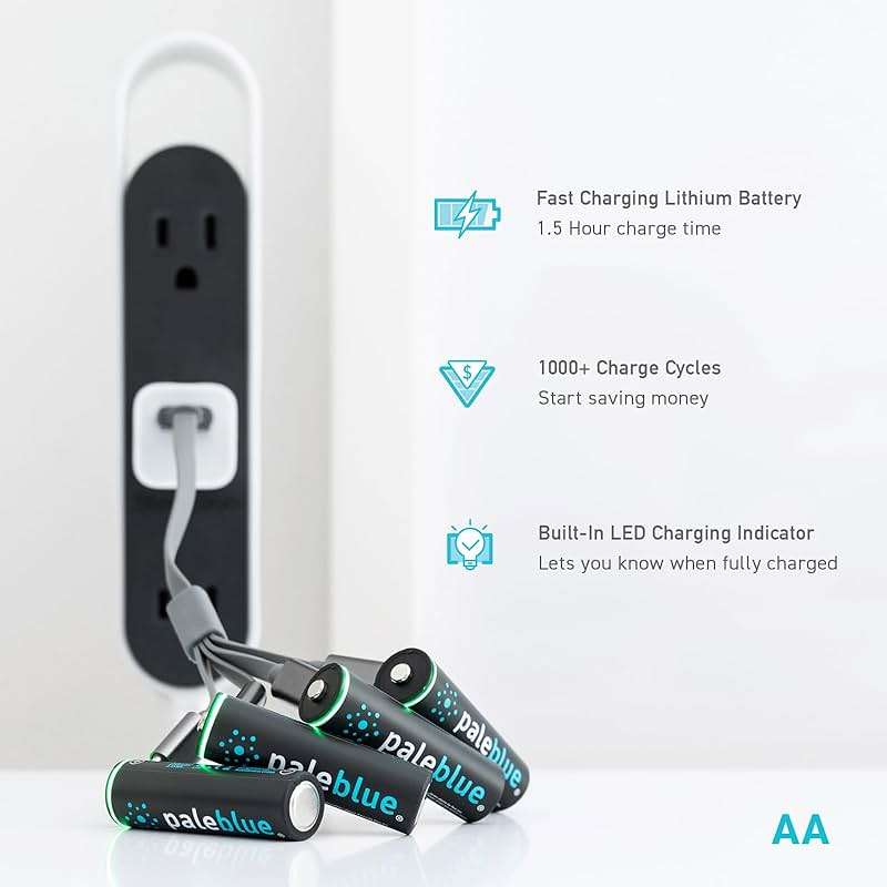 paleblue USB Rechargeable Battery Home Conversion Kit for Sustainable Living – Includes (12) AA, (8) AAA, (4) 9V, (4) D Batteries, and (3) USB-A to USB-C Charging Cables - Image 2