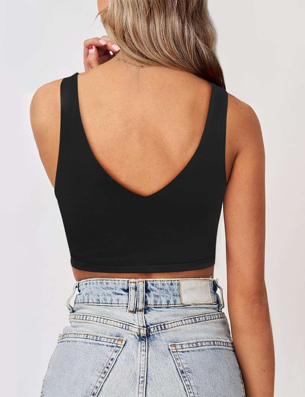 SAUNGKUAI Women's Crop Tops Deep V Neck Sleeveless Backless Double Lined Cropped Tank Top for Going Out - Image 2